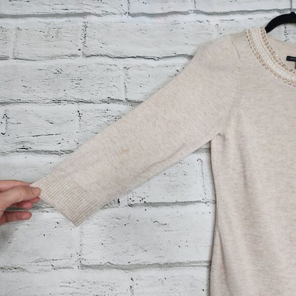 Banana Republic Beaded Crew Neck Sweater Tan small wool blend 3/4 sleeve - Picture 3 of 12